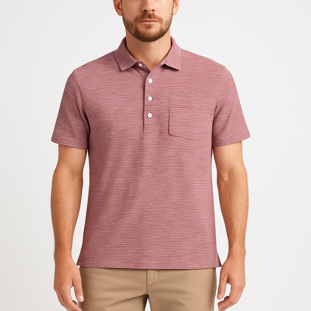 Billy Reid Mens Red Slub Striped Polo Shirt‎ High Low Hem Medium